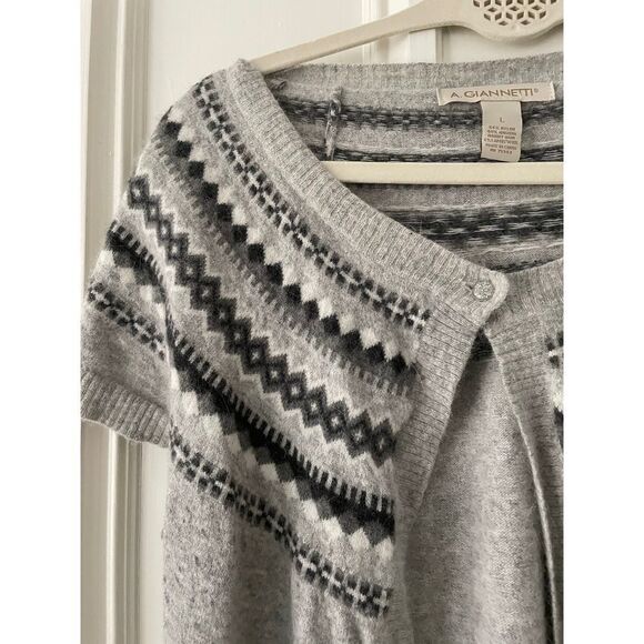 A. Gianetti Light gray white and dark gray short sleeve cardigan sweater L - Picture 3 of 5